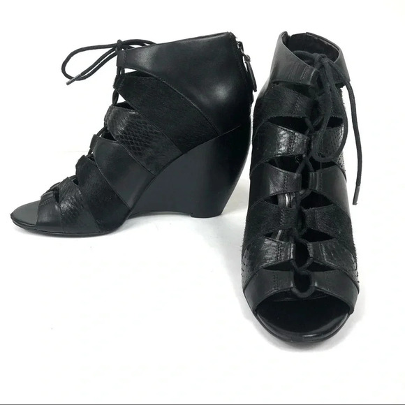 Kenneth Cole Calf Hair Lace Up Open Wedges Booties - Picture 2 of 8